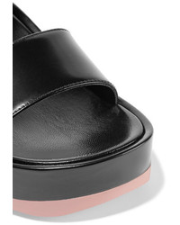 Prada Glossed Leather Platform Sandals Black