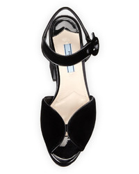 Prada Patent Trim Velvet Platform Sandal Black
