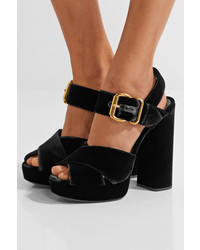 Prada Velvet Platform Sandals Black