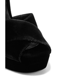 Prada Velvet Platform Sandals Black