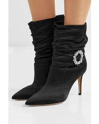 Gianvito Rossi M 85 Embellished Ruched Satin Ankle Boots Black