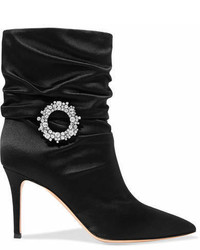 Gianvito Rossi M 85 Embellished Ruched Satin Ankle Boots Black