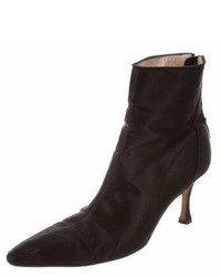 Manolo Blahnik Satin Pointed Toe Ankle Boots
