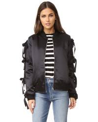 Endless Rose Patch Bomber Jacket With Ribbon Sleeves