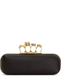 Alexander McQueen Black Satin Long Knucklebox Clutch