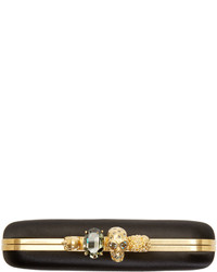 Alexander McQueen Black Satin Long Knucklebox Clutch