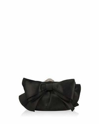 Judith Leiber Couture Madison Satin Bow Clutch Bag Silverblack