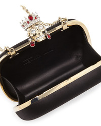 Alexander McQueen Crown Earrings Satin Box Clutch Bag Black