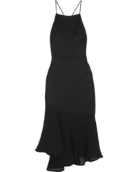 Jason Wu Asymmetric Pliss Chiffon Paneled Satin Dress Black