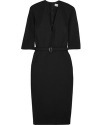 Victoria Beckham Belted Stretch Cotton Blend Crepe Dress Black