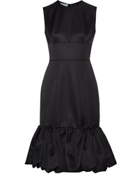 Prada Fluted Wool And Silk Blend Satin Dress Black