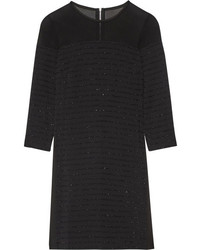 Karl Lagerfeld Tinsel Trimmed Paneled Crepe Chiffon And Satin Mini Dress Black