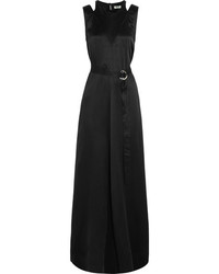 Kenzo Belted Silk Satin Maxi Dress Black