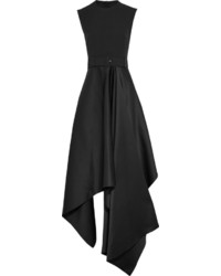 SOLACE London Harlech Asymmetric Crepe And Satin Gown Black