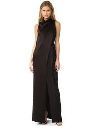 Halston Heritage Draped Neck Satin Gown With Belt