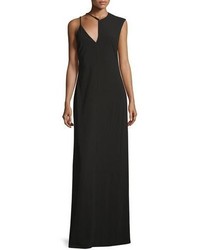 Halston Heritage Sleeveless Jewel Neck Fitted Gown Black