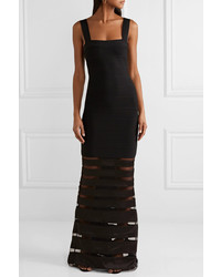 Herve Leger Paneled Bandage Tulle And Satin Gown