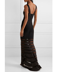 Herve Leger Paneled Bandage Tulle And Satin Gown