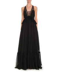 Givenchy Sleeveless Lace Trim Halter Gown Black