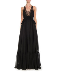 Givenchy Sleeveless Lace Trim Halter Gown Black