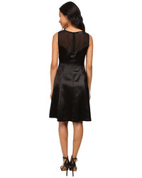 Nine West Crepe Satin Fit And Flare Cocktail Dress With Mesh Neckline