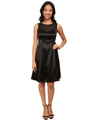 Nine West Crepe Satin Fit And Flare Cocktail Dress With Mesh Neckline