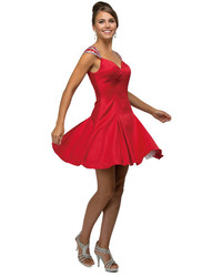 Dancing Queen Jeweled Cap Sleeves Sweetheart Short Satin A Line Dress 9476
