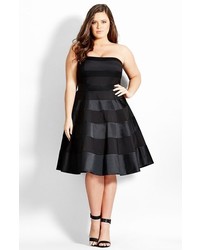 City Chic Miss Shady Stripe Strapless Fit Flare Party Dress