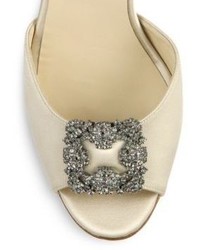 Manolo Blahnik Cassia Jeweled Satin Slingback Sandals