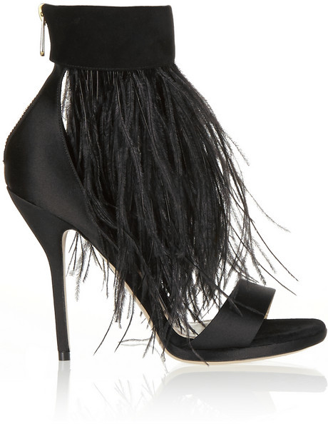Paul Andrew Sofia Feather Trimmed Suede And Satin Sandals, $1,145 | NET ...