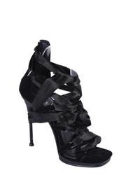 PLEASER USA INC. Fabulicious Chic 26 Black Satin Lace Up Sandals