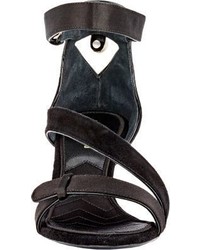 Nicholas Kirkwood Suede Satin Asymmetric Sandals Black Size