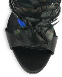 Giuseppe Zanotti Swarovski Crystal Peacock Feather Satin Sandals