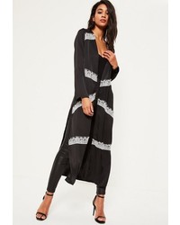 Missguided Black Lace Detail Satin Duster Jacket