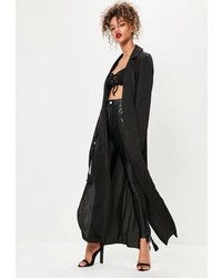 Missguided Tall Black Hammered Satin Duster Jacket