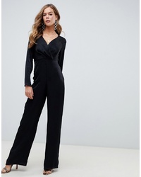 ASOS DESIGN Satin Jumpsuit With Wrap And Pleat Detail