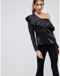 ASOS DESIGN Satin Top With Ruffle One Shoulder