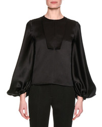 Giorgio Armani Silk Satin Blouson Sleeve Top Black