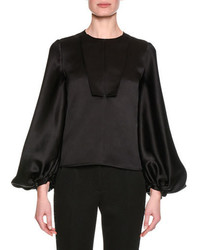 Giorgio Armani Silk Satin Blouson Sleeve Top Black