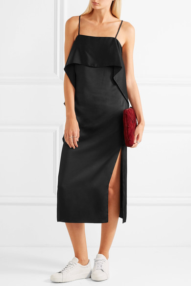 Elizabeth and James Marlee Ruffled Satin Dress Black, $395