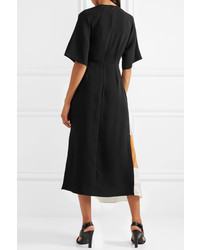 Roksanda Rauma Satin And Chiffon Paneled Silk Midi Dress Black