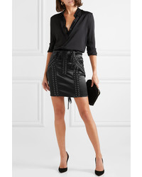 Dolce & Gabbana Lace Up Stretch Satin Mini Skirt