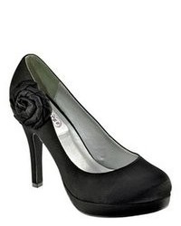 Dyeables Isla Black Satin High Heel Platform Rosette Dress Pumps Shoes