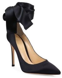 Gianvito Rossi Gala Satin Ankle Wrap Point Toe Pumps