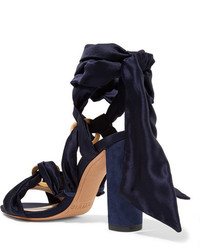 Alexandre Birman Alessa Lace Up Satin And Suede Sandals Midnight Blue