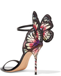 Sophia Webster Chiara Embroidered Satin And Leather Sandals Black