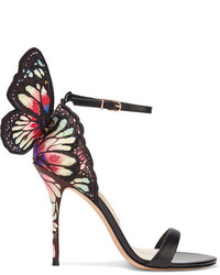 Sophia Webster Chiara Embroidered Satin And Leather Sandals Black