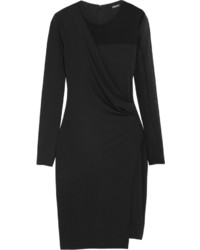 DKNY Mesh Paneled Satin Jersey Mini Dress Black