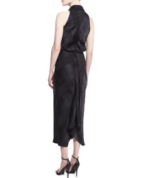 Zac Posen Sleeveless Crepe Jacquard Midi Dress Black