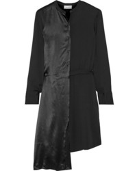 DKNY Asymmetric Paneled Crepe And Satin Shirt Dress Black